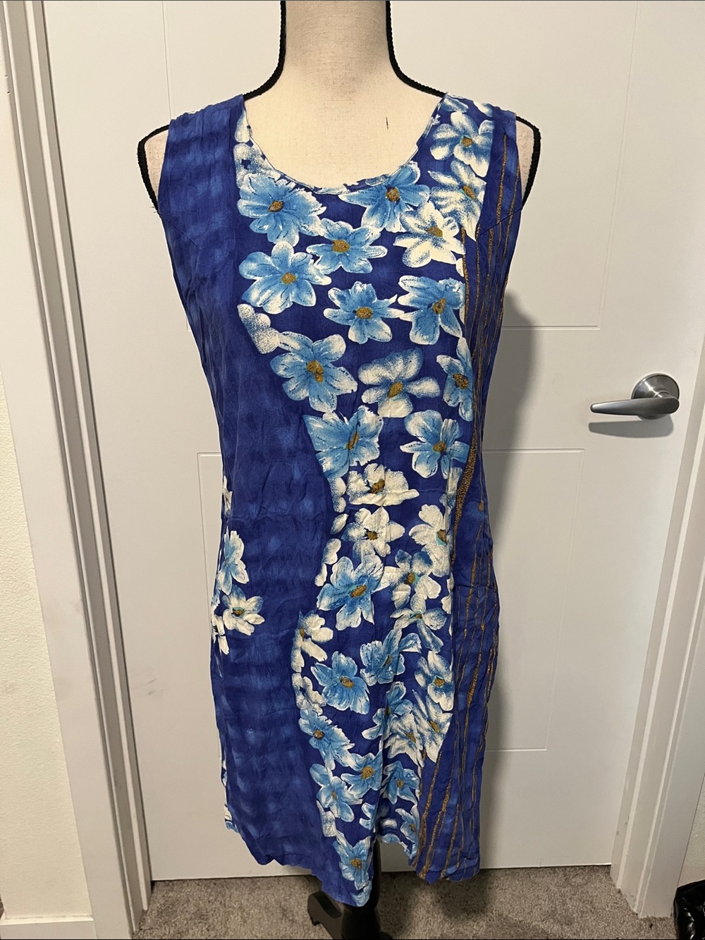 Vintage Jam’s World Blue Floral Design Sleeveless Dress Hawaiian Tiki Resort